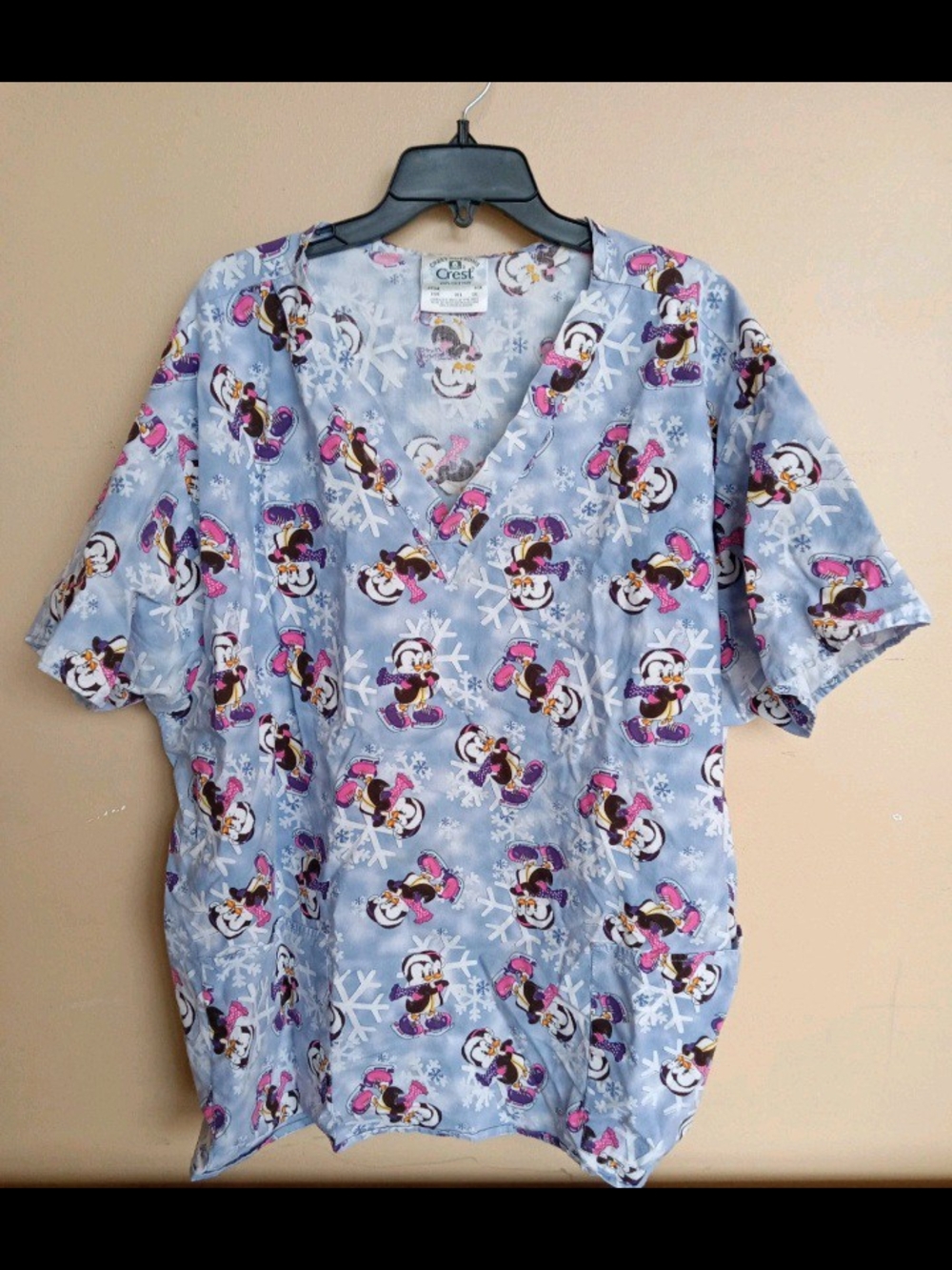 Crest Cottons Multicolored  Patterned Size 3XL Scrub Top Penguins